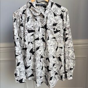 Karl Lagerfeld Parisian Postcard Print Women's Button Down Shirt Blouse Tunic L